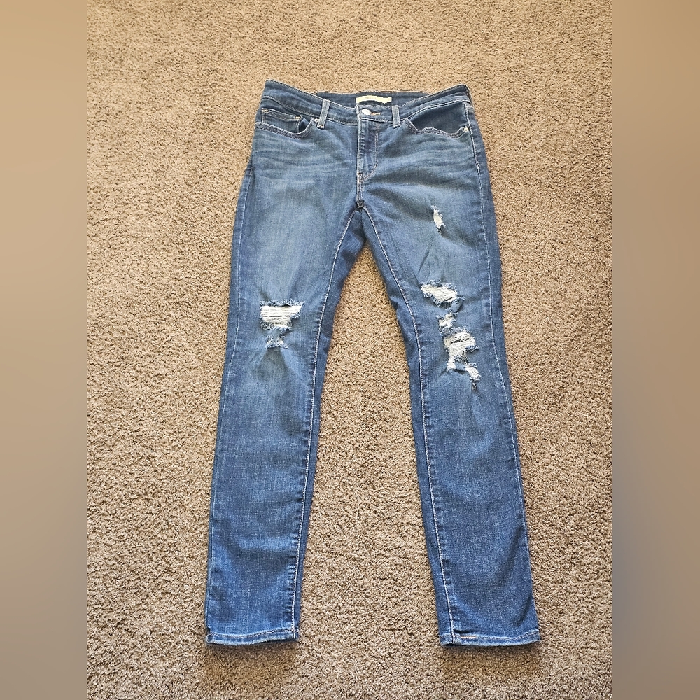 Levi’s 711 Skinny Distressed Ripped Jeans Size 28 Medium Wash